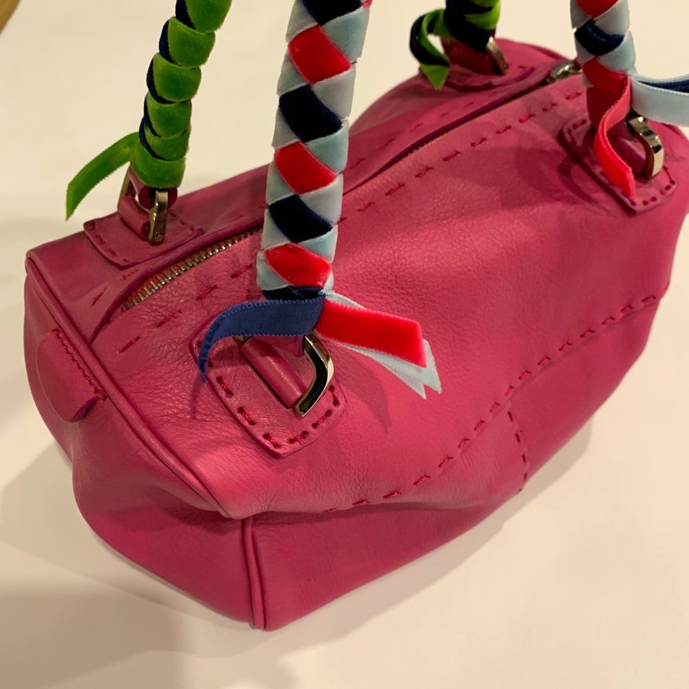 MALO designer mini handbag in bright pink with velvet woven straps